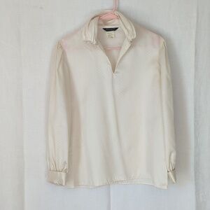 Vintage Pierre Cardin Bone White Satin Dot Blouse Size 12